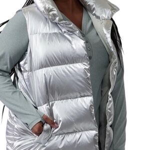 Athleta Downtown Metallic Silver Puffer Vest 3X